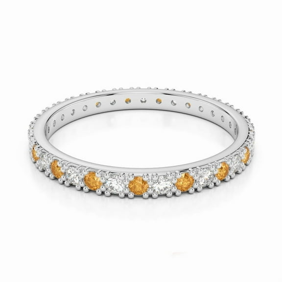 Round 2mm Yellow Citrine Natural Gemstone 925 Sterling Silver Full Eternity Band Rings, Stackable Women Engagement Ring, Gift For Her_8.5