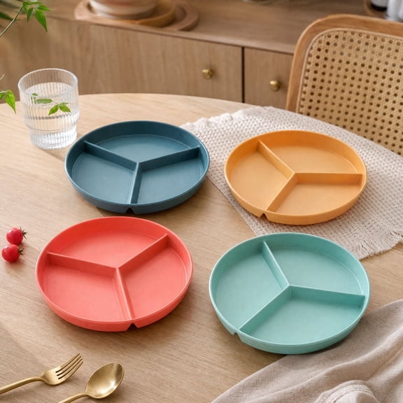 Round 3-Compartment Portion Control Tray Set Divided Serving Plates for Balanced Meals Diet Management