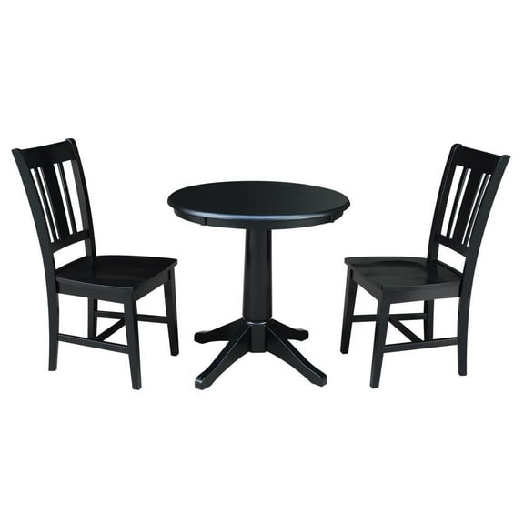 Round 30" Dining Table with 2 San Remo Chairs - Black - 3 Piece Set