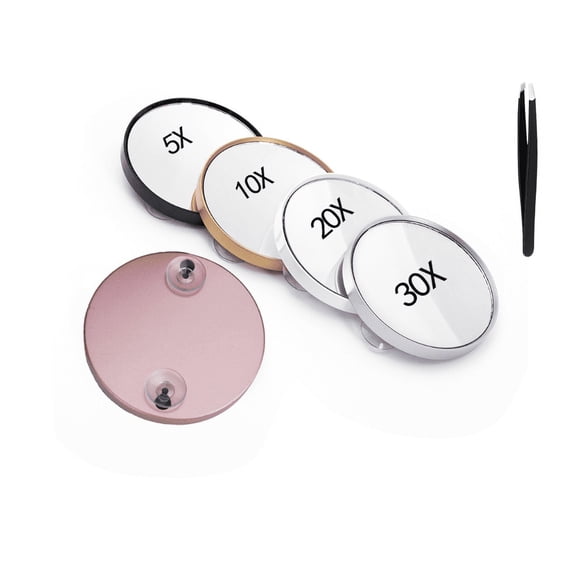 Round 30X Magnifying Mirror, 3.5 Inch Magnified Mirror with 2 Suction Cups, Compact Magnifying Mirror and Tweezers, 30X Magnification Travel Makeup Kit for Shaving,Blackhead Blemish Removal