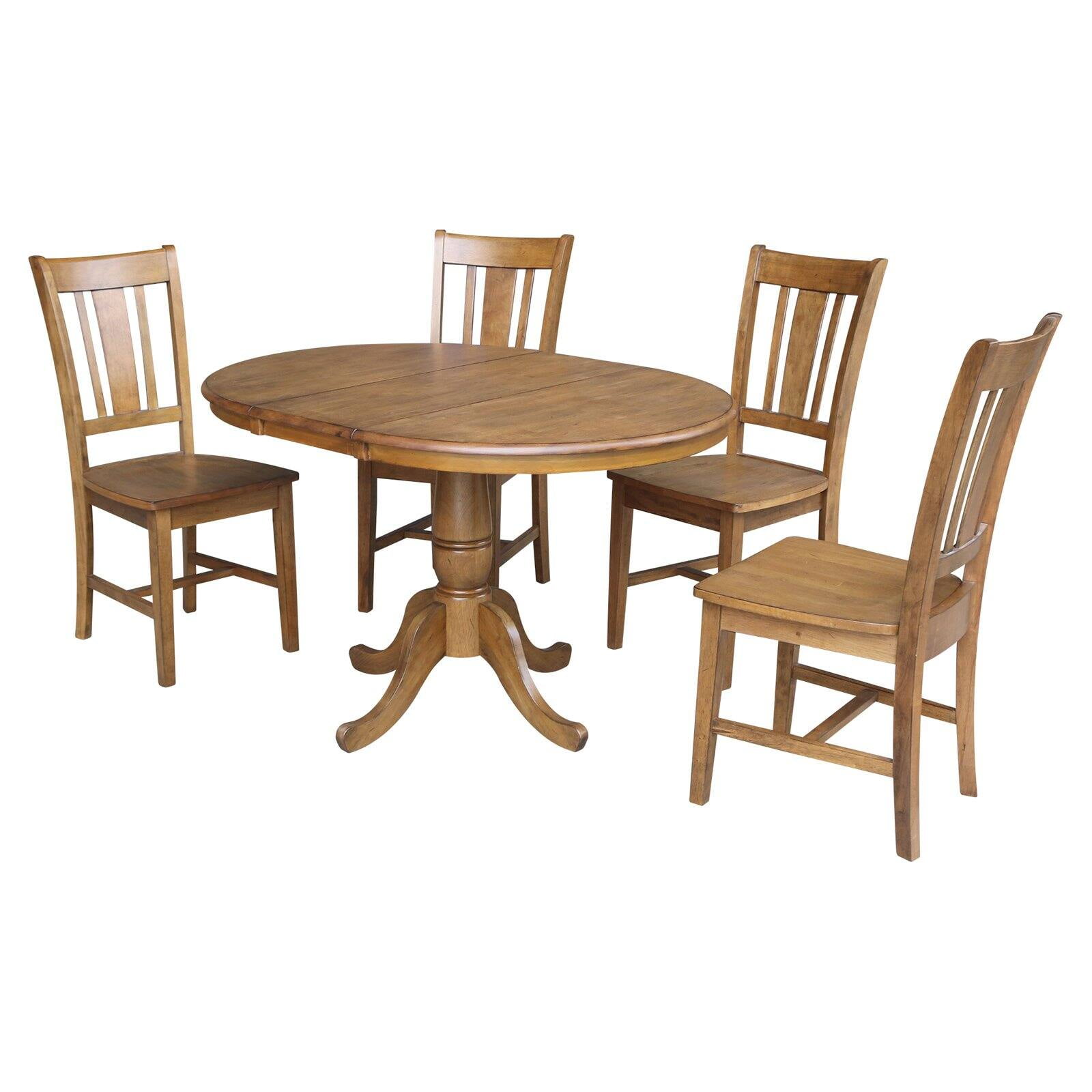 Round 36" Dining Table with 12" Leaf And 4 San Remo Chairs Pecan 5