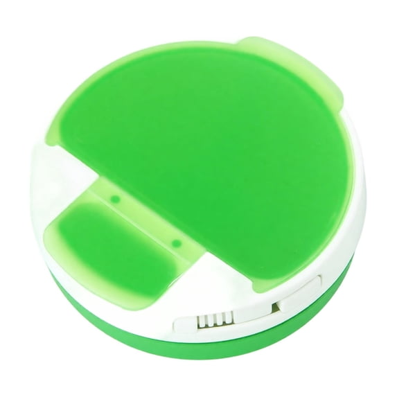 Round 4 Compartment Pill Organizer Green Single Compact Daily Vitamin Case for Travel