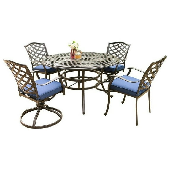 Round 4 - Person 49" Long Aluminum Dining Set with Cushions