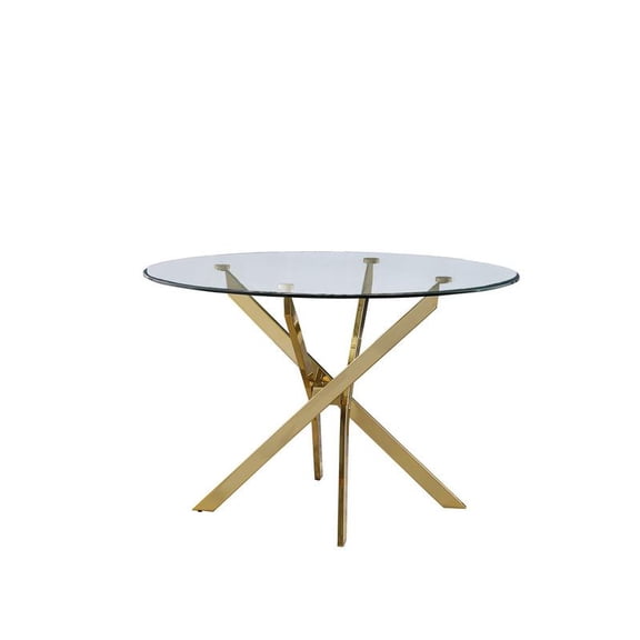 Round 45" x 45" Dining Table with Tempered Clear Glass and Gold Chrome