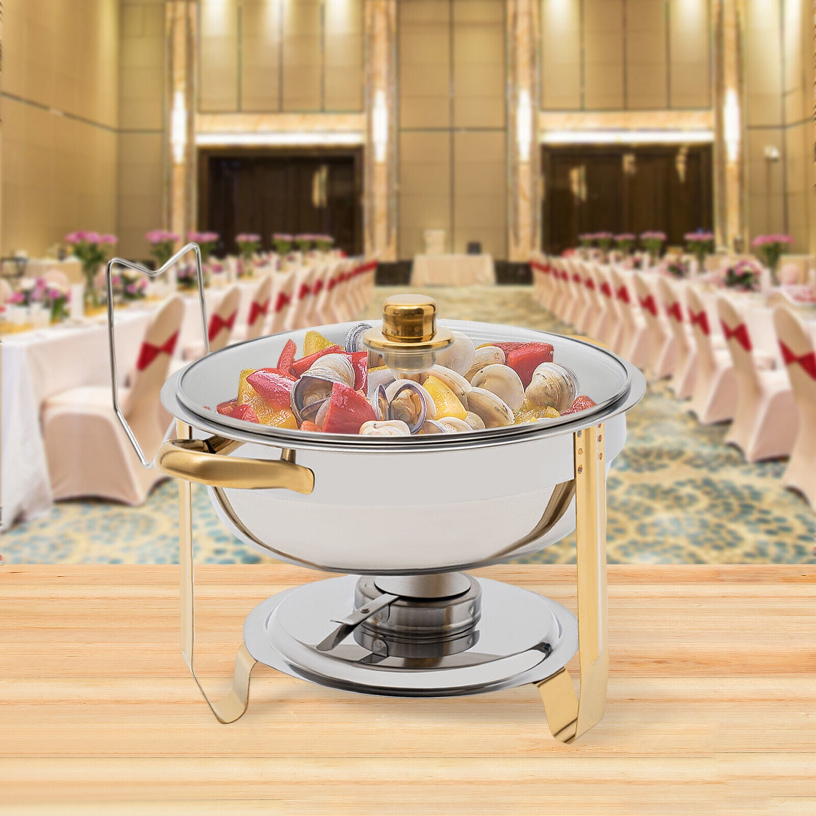 Round 5.28Qt Chafing Dish Set Modern Stainless Steel Buffet Warmer Chafers for Catering Silver