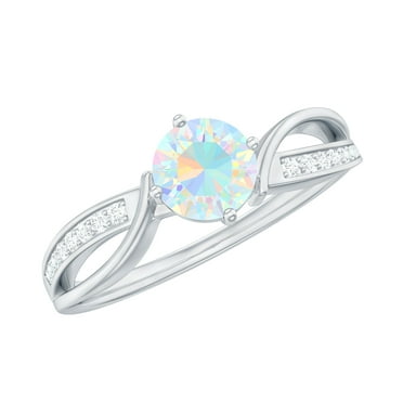 Rosec Jewels Round 5 MM Ethiopian Opal and Infinity Gold Engagement Ring with Diamond, 925 Sterling Silver, US 4.00
