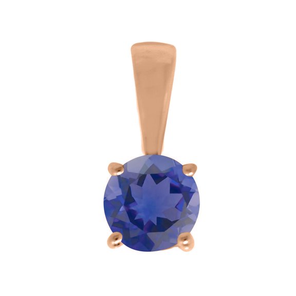 Round 5 MM Iolite 925 Sterling Silver Rose Plated Tiny Solitaire Pendant
