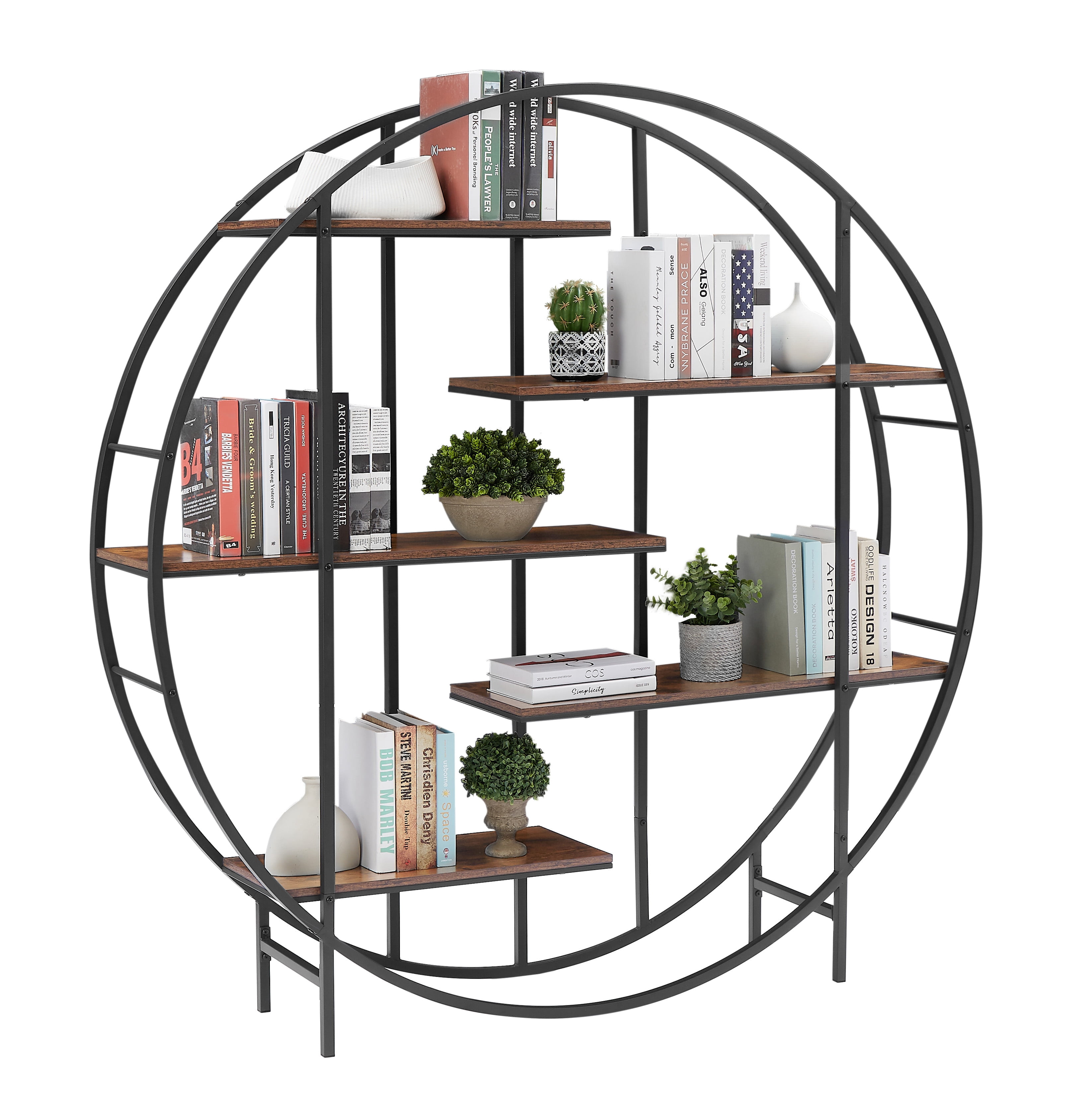 KAAYEE 67”Dia Round 5-Tier Metal Bookcase Storage Rack,Multi-Functional ...