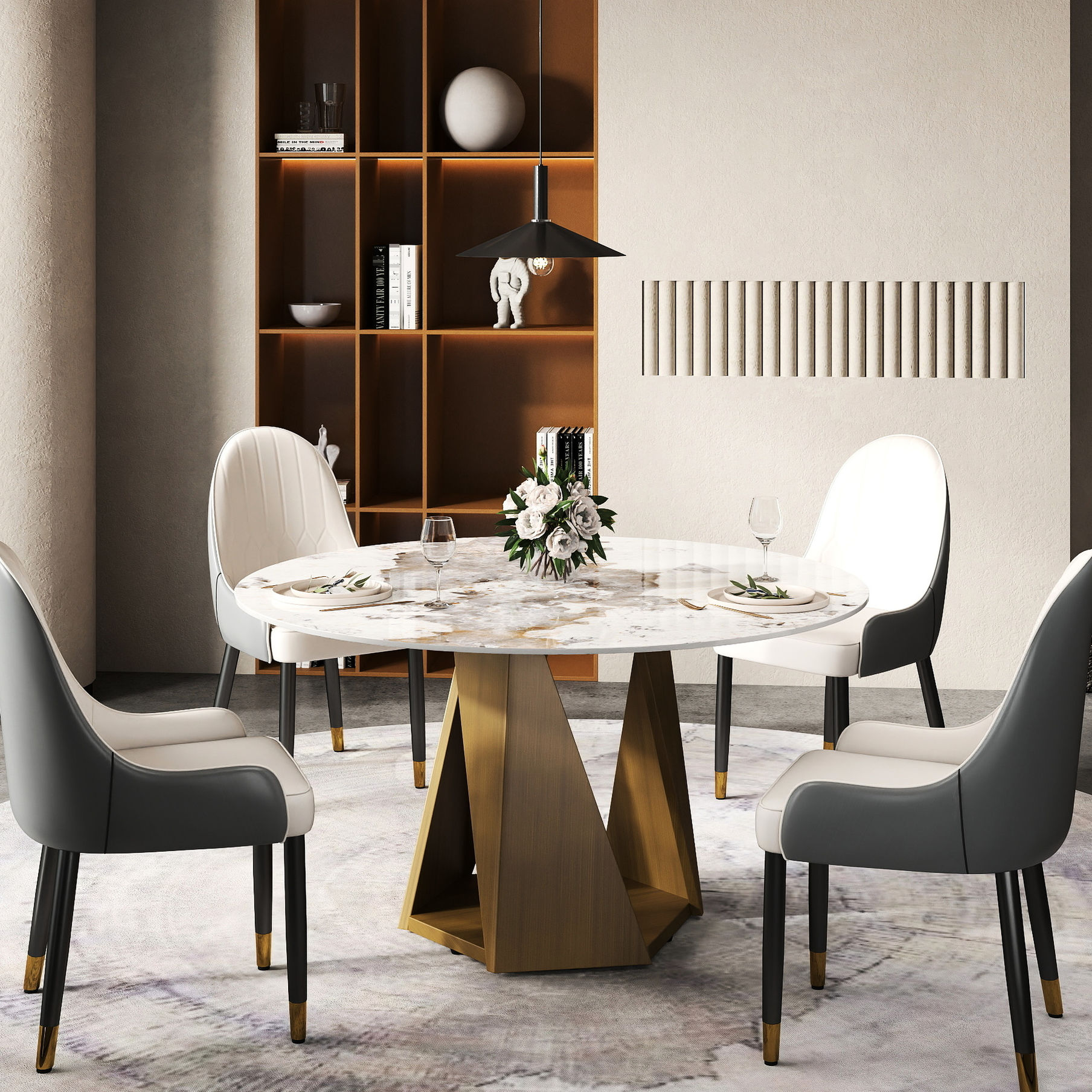 Round 53" Dining Table | Fireproof Sintered Stone Top | Pedestal Base ...