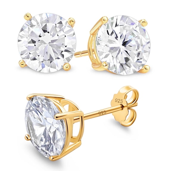 Round 5mm Post Basket Ear White CZ - 925 + Gold Plate