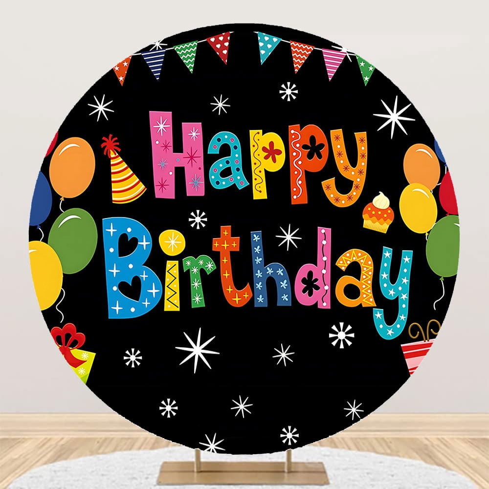 Round 6.5ft Happy Birthday Party Banner Colorful Backdrop Yard Decoration for Boys Girls Background