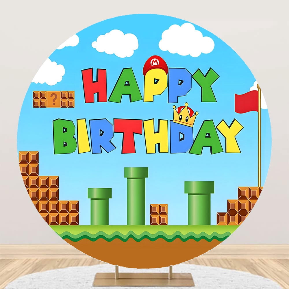 Fond De Scène Rond Super Mario - Décoration Anniversaire Enfant - Happy Birthday
