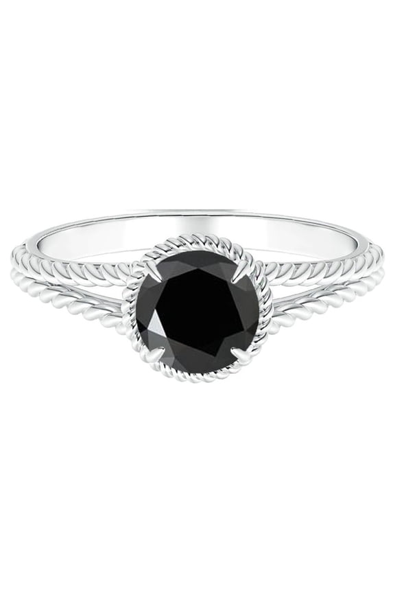 Round 6 MM Black Spinel Braided Shank 925 Sterling Silver Women Stackable Ring