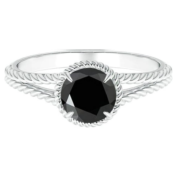 Round 6 MM Black Spinel Braided Shank 925 Sterling Silver Women Stackable Ring
