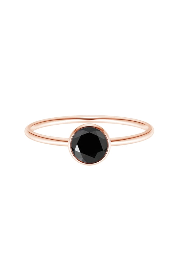Round 6 MM Black Spinel Solitaire 925 Silver Rose Gold Vermeil Tiny Ring