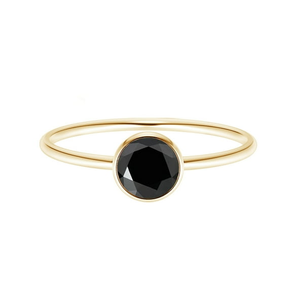 Round 6 MM Black Spinel Solitaire 925 Silver Yellow Gold Vermeil Tiny Ring