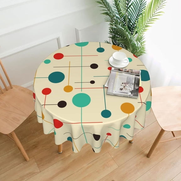 Round 60" Table Cloth, Mid Century Modern Atomic Retro Tablecloth Oil-Proof Waterproof Kitchen Dining Room Decorative Table Cover for Party Outdoor Indoor