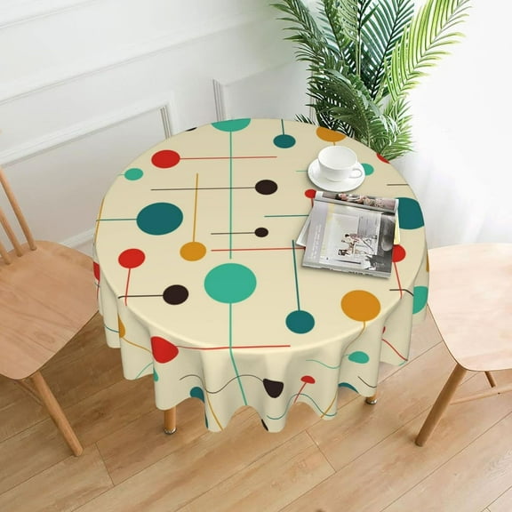 Round 60" Table Cloth, Mid Century Modern Atomic Retro Tablecloth Oil-Proof Waterproof Kitchen Dining Room Decorative Table Cover for Party Outdoor Indoor
