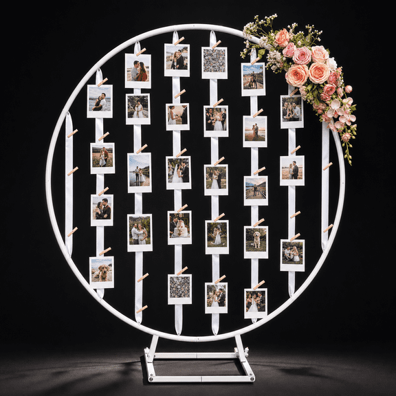 Round 63 Inches White Metal Photo Display Frame