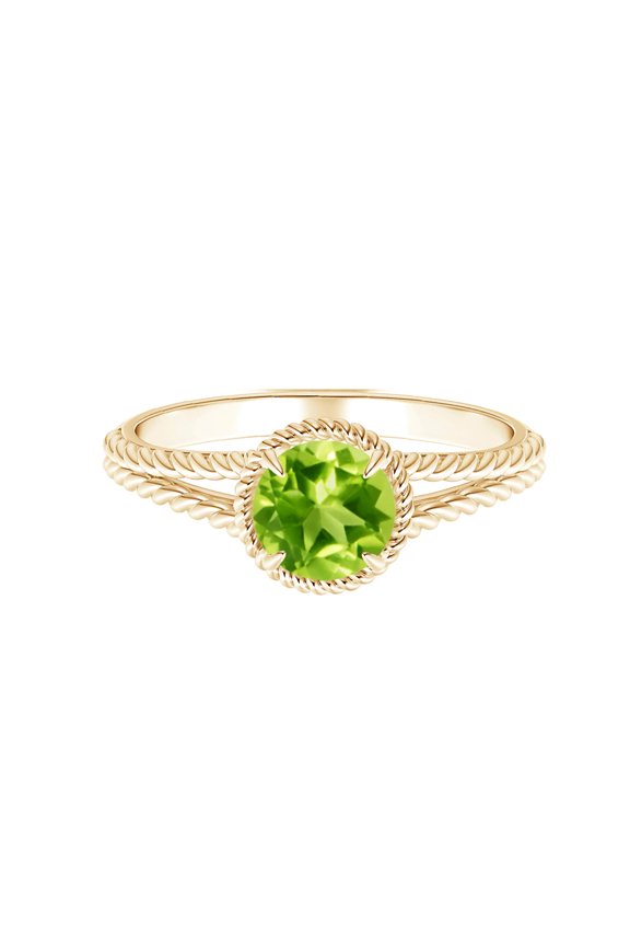 Round 6MM Peridot Braided Shank 925 Sterling Silver Yellow Plated Stackable Ring