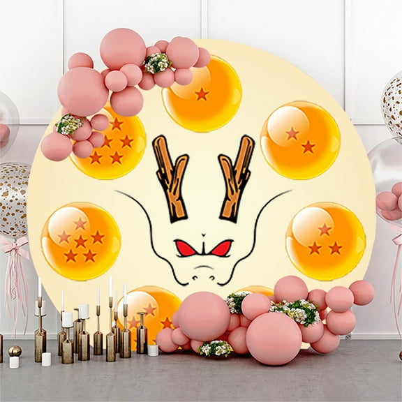 Round 7.2FT Cartoon Dragon Theme Backdrop Cover Orange Red Star Balls Background For Photo Boys Girls Birthday Baby Shower Decor Supplies