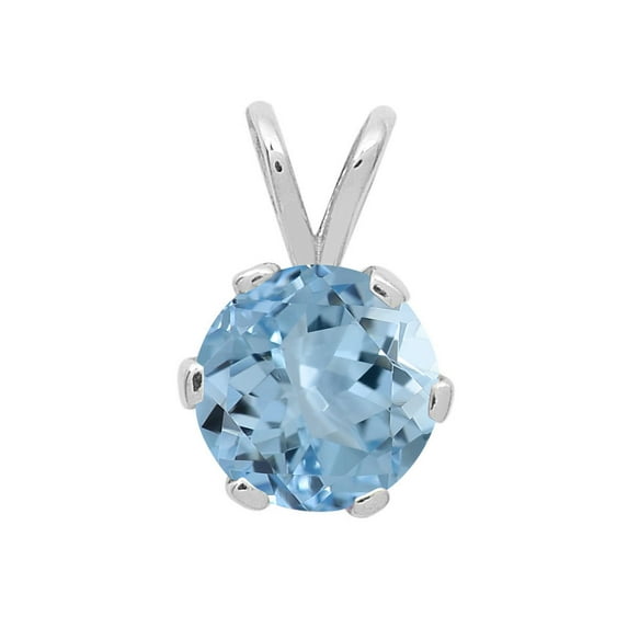 Round 7 MM Aquamarine 925 Sterling Silver Tiny Solitaire Pendant Jewelry