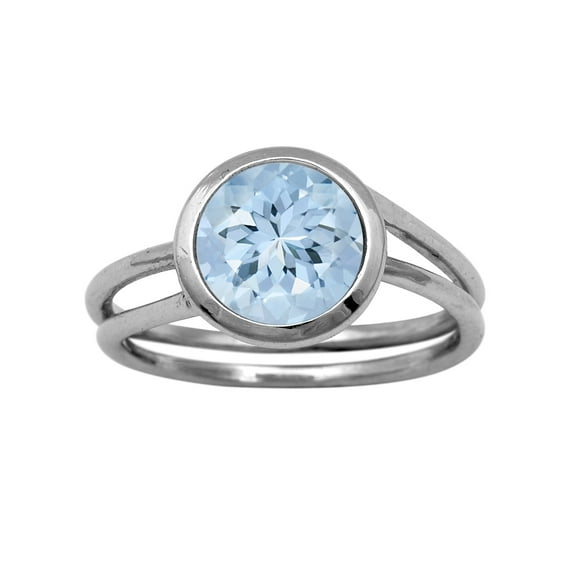 Round 8 MM Natural Aquamarine Solitaire 925 Sterling Silver Women Valentines Day Gifts Ring