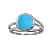Round 8 MM Natural Blue Turquoise Solitaire 925 Sterling Silver Women Valentines Day Gifts Ring