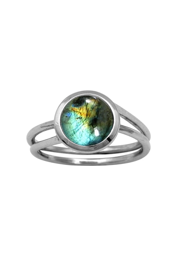 Round 8 MM Natural Labradorite Solitaire 925 Sterling Silver Women Valentines Day Gifts Ring