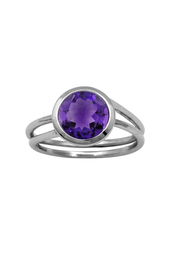 8mm Round Purple Amethyst Solitaire 925 Sterling Silver Women Gifts Ring