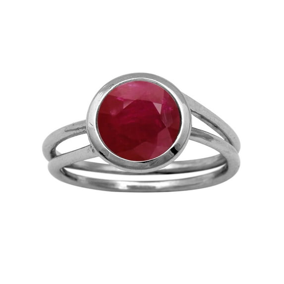 Round 8 mm Natural Ruby Solitaire 925 Sterling Silver Valentines Day Gifts Ring