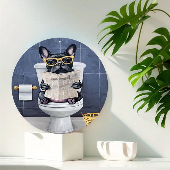 Visual Art Decor Cute Dog Sits on The Toile Aluminum Wall Art Decor