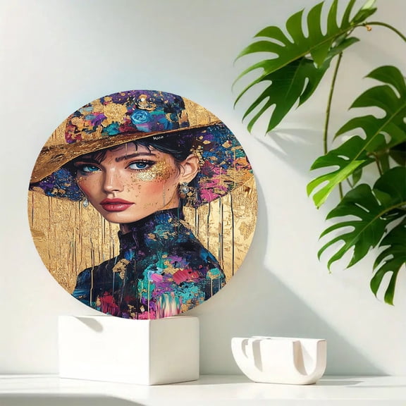 Round 8x8 Inch Flowers Garden Girl Vintage Women Cool Decor Aluminum Wall Art Decor for Home, Porch, and Window Rustic Sign for Home Wall Living Room Bedroom