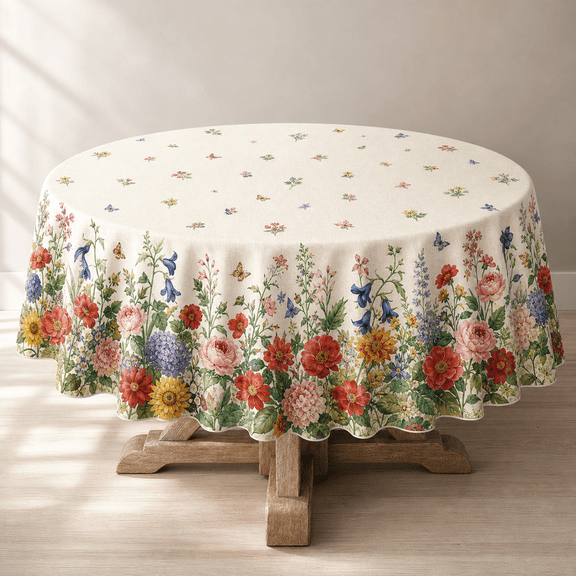 Round 90 Inch Beige Polyester Tablecloth For Party Picnic Dinner Decor