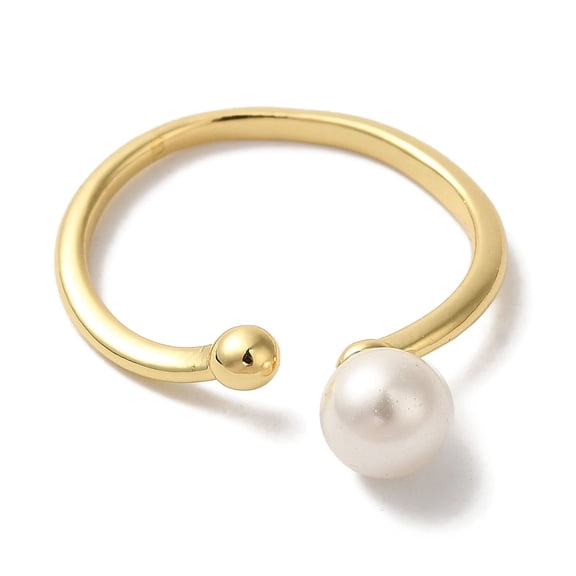 Round ABS Plastic Pearl Finger Rings Rack Plating Brass Open Cuff Ring for Women Long-Lasting Plated Lead Free & Cadmium Free Real 18K golden Plated Inner Diameter: 18mm