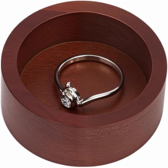 Round Acacia Wood Ring Tray 1.95 inch Mini Wooden Jewelry Box Storage for Weddings Design Couple Anniversaries Portable Travel Gift for DIY