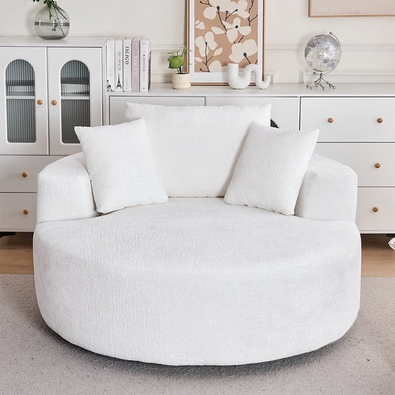 Round Accent Chair, 360 Swivel Chenille Barrel Chair, Fluffy Modern Sleeper for Living Room, Bedroom, Reading Room and Lounge