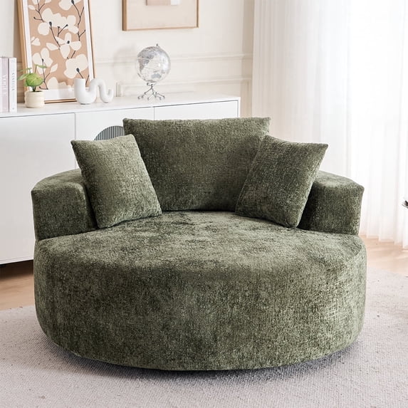 Round Accent Chair, 360 Swivel Chenille Barrel Chair, Fluffy Modern Sleeper for Living Room, Bedroom, Reading Room and Lounge