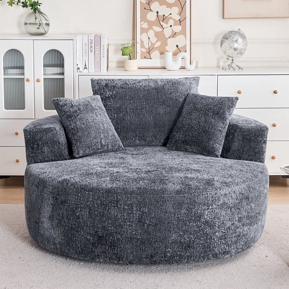 Round Accent Chair, 360 Swivel Chenille Barrel Chair, Fluffy Modern Sleeper for Living Room, Bedroom, Reading Room and Lounge