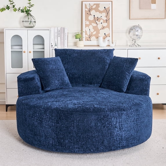 Round Accent Chair, 360 Swivel Chenille Barrel Chair, Fluffy Modern Sleeper for Living Room, Bedroom, Reading Room and Lounge