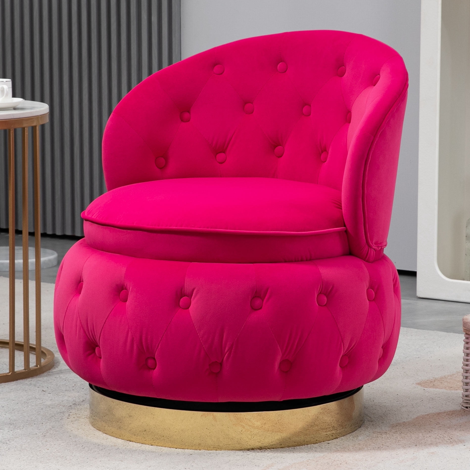 Round Accent Chair with Storage 360 Degree Swivel Cuddle Barrel Velvet