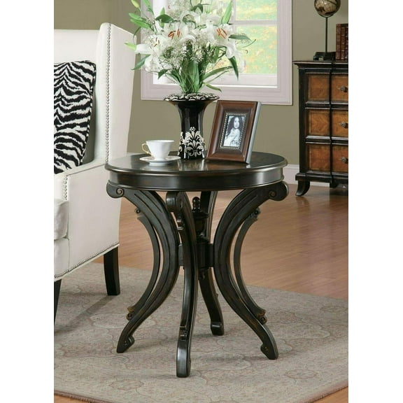 Round Accent End Table with Animal Print Top & Scrolled Base