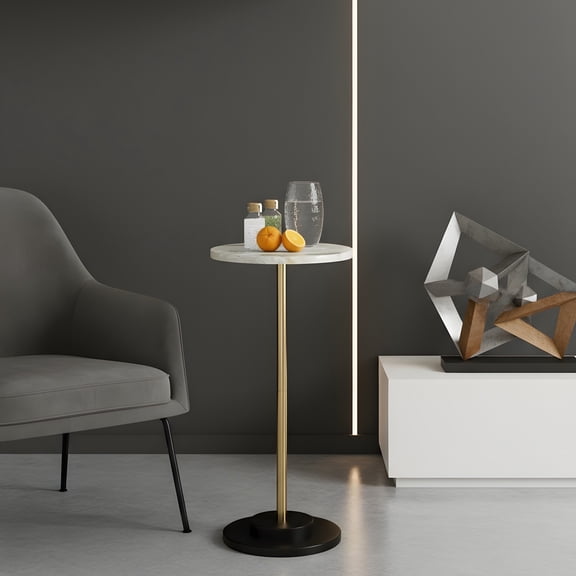 Round Accent Side Table - Marble Top End Table for Living Room