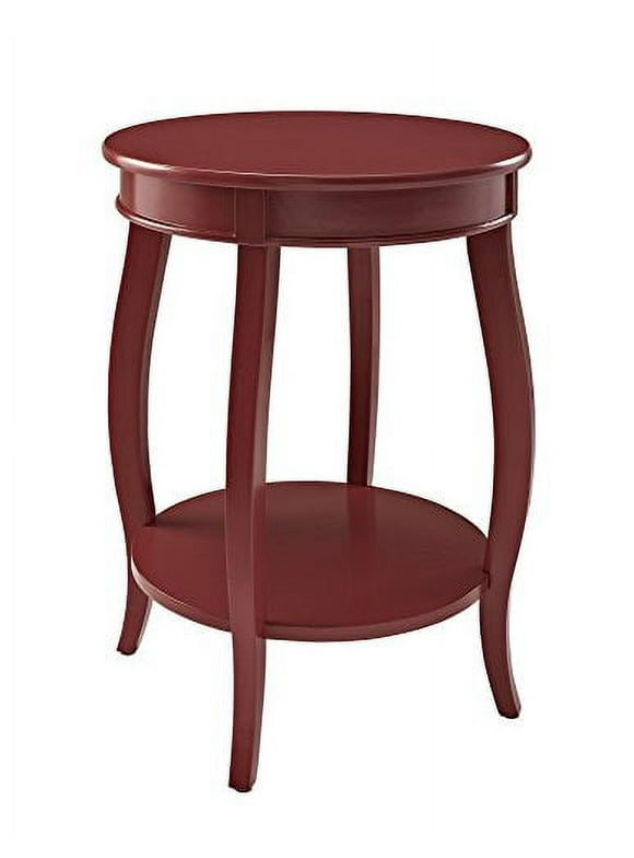 Round Accent Side Table with Shelf, Red