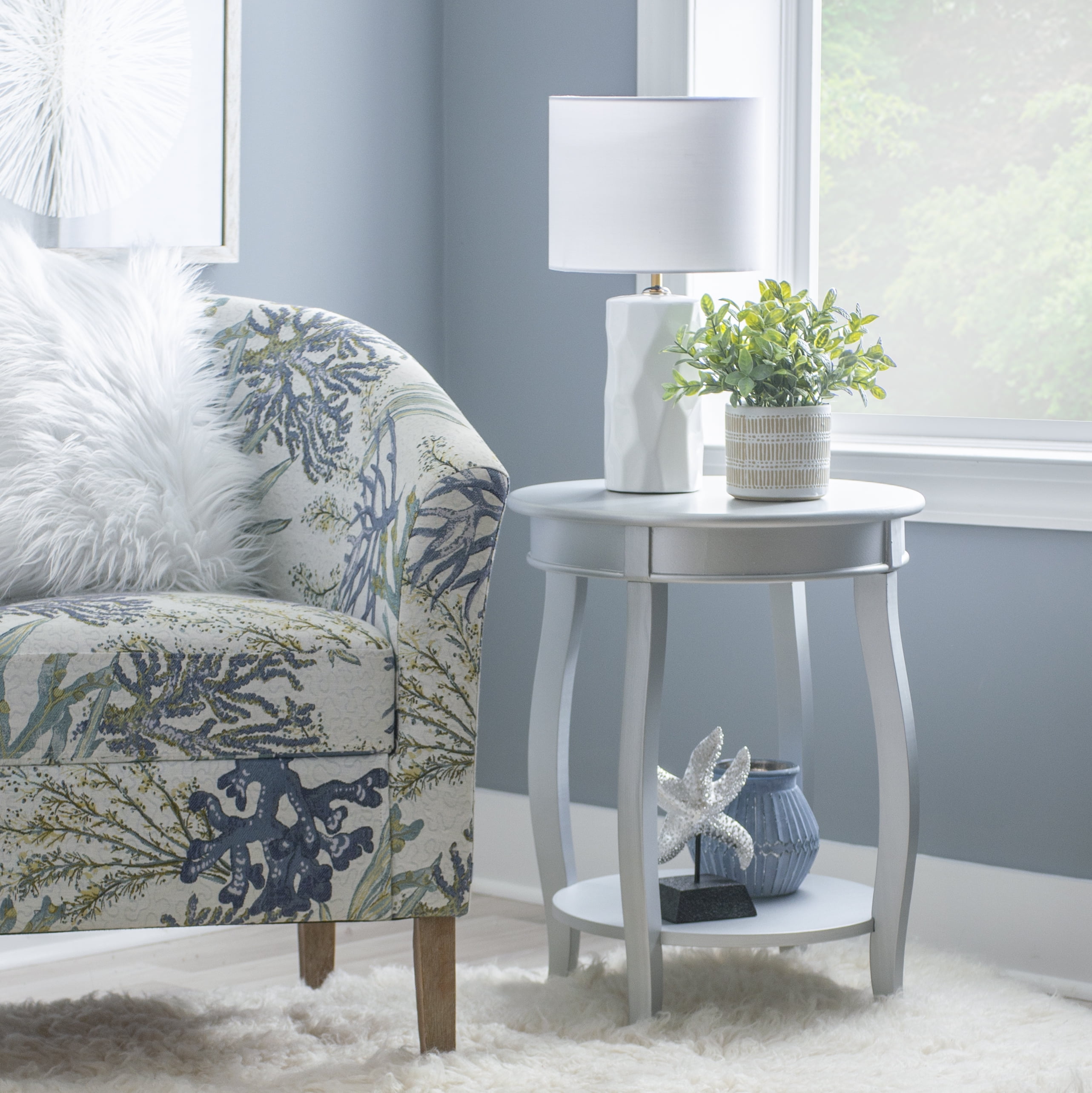 Furniture Round Shelf, Silver Table, 18 X 24 X 18