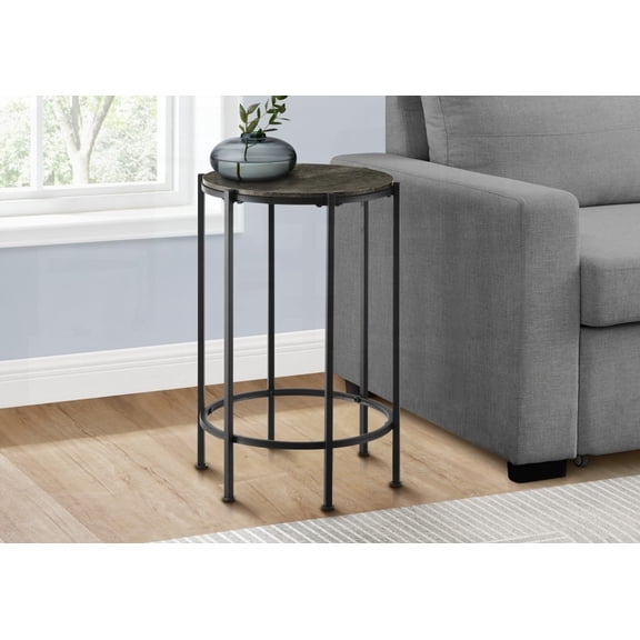 Round Accent Table, 24h, Dark Bronze Laminate & Black Metal, Perfect for Living Room & Bedroom as Nightstand