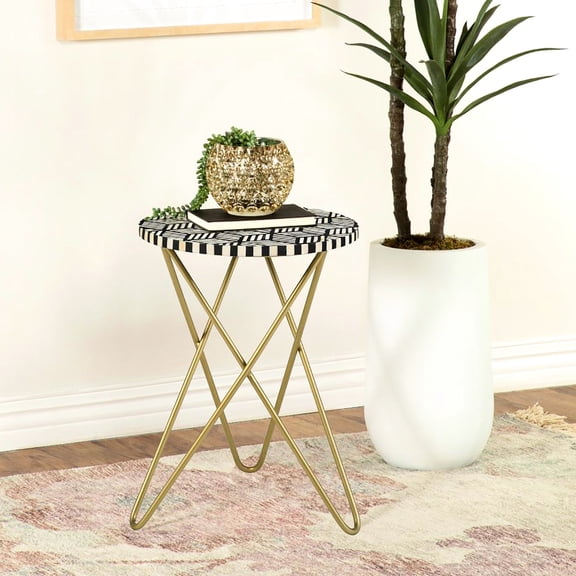 Round Accent Table for Coffee & End | Adds Sophistication to Living Area | Hairpin Base with Gold Metal | Resolves Lack of Focal Point in Small Rooms