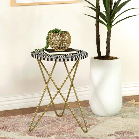 Round Accent Table with Gold Base / In Contemporary Rooms / Creates an Attention - grabbing Focal Point