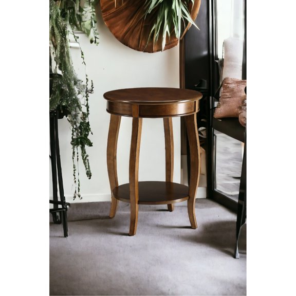 Round Accent Table with Open Storage Shelf | Ideal for Decorating | Wood Veneer & Solid Wood Leg | Supports Shelf Weight Limit