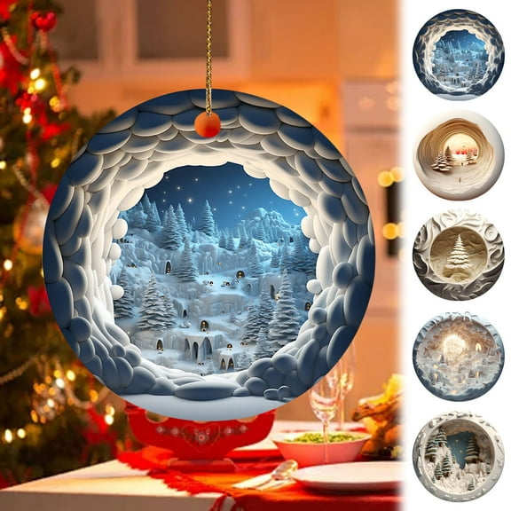 Round Acrylic Christmas Decorations Reindeer Hanging Sign Festive Wall Decorations Christmas 3D Hanging Ornament Pendant
